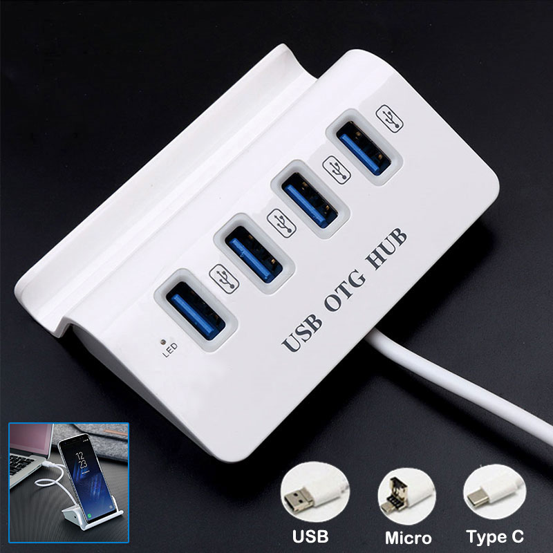 Bộ chuyển đổi cáp USB 2.0 OTG 4 cổng Hub Type C Hub Micro USB HUB mở rộng cho điện thoại thông minh, máy tính bảng có chức năng OTG