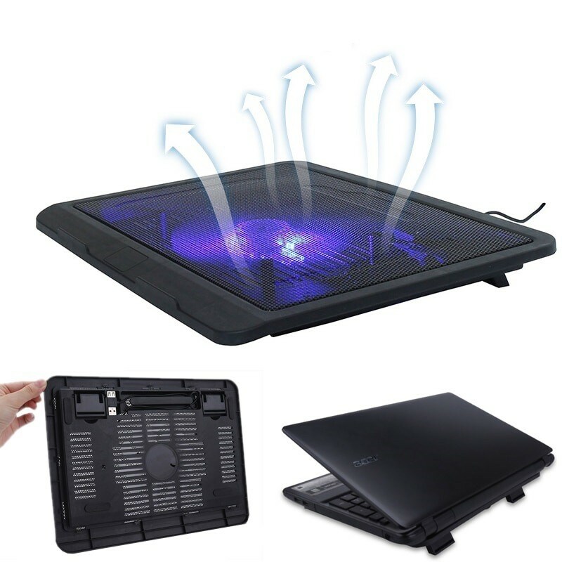 Notebook cooling pad laptop cooler big 1 fan and dual fan with blue LED light support up to 17 / kipas penyejuk laptop Malaysia