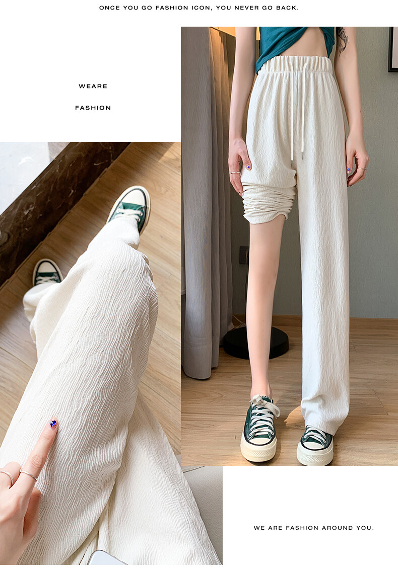 Du Yan Women's thin high waist textured pants in spring and summer with impervious folds