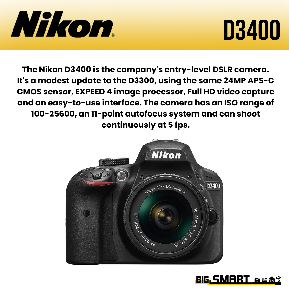 NIkon D3400 18-55mm kit DSLR Camera Megapixels Cmos