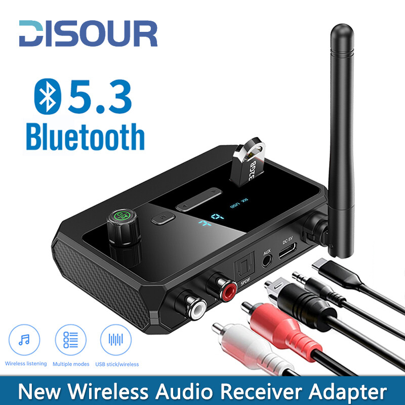 New Bluetooth 5.3 thiết bị thu nhận âm thanh không dây hỗ trợ U-đĩa Đầu chuyển âm thanh với AUX 3.5 mét RCA quang jack cho TV trên xe Loa PC