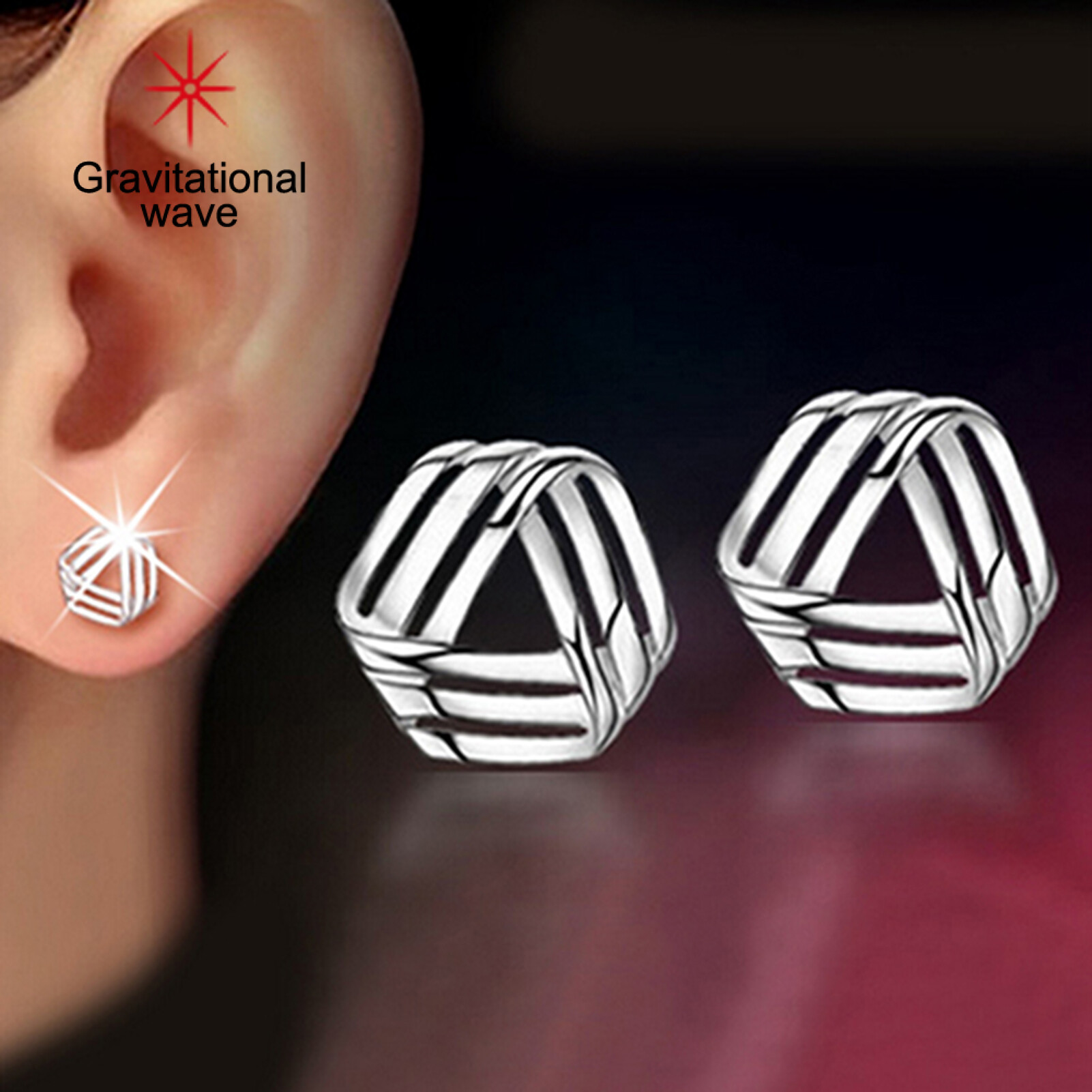 Gravitational wave Ear Studs Triangle Streamlined Graceful Silver Women Geometric Earrings for Banquet