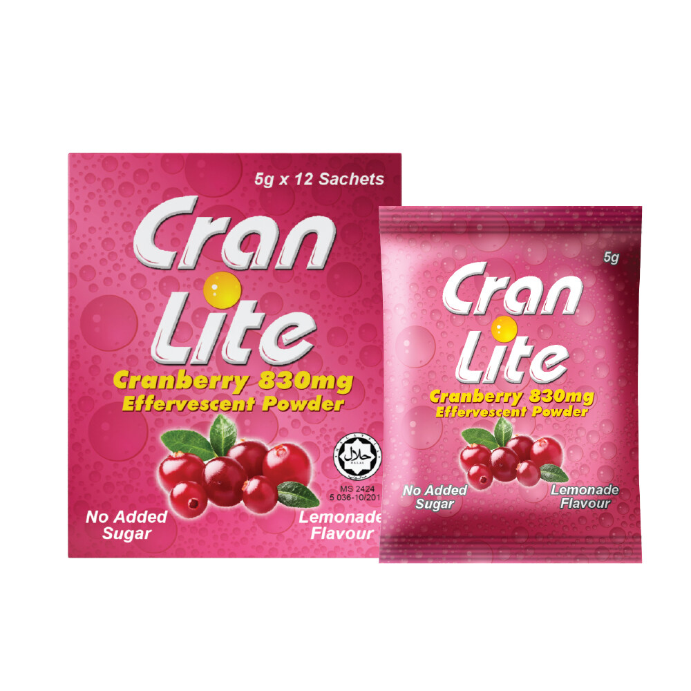 Cran Lite Cranberry Effervescent Powder Sachet 12`s (UTI) Lazada