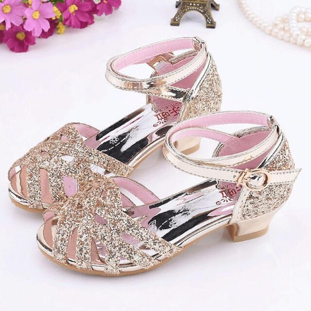 New Arrival Kids Glitter Sandals Girls Square High Heel Dress Shoes ...