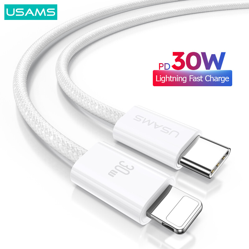Usams pd30w lightning cable type c to lightning fast charging cable 480mbps data transmission for iphone 14 13 12 11 pro max