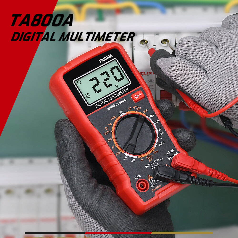 TA800A 600V Digital Multimeter with DC AC Voltmeter and Ohm Volt Amp Tester Measures Voltage Current Resistance Tests Live