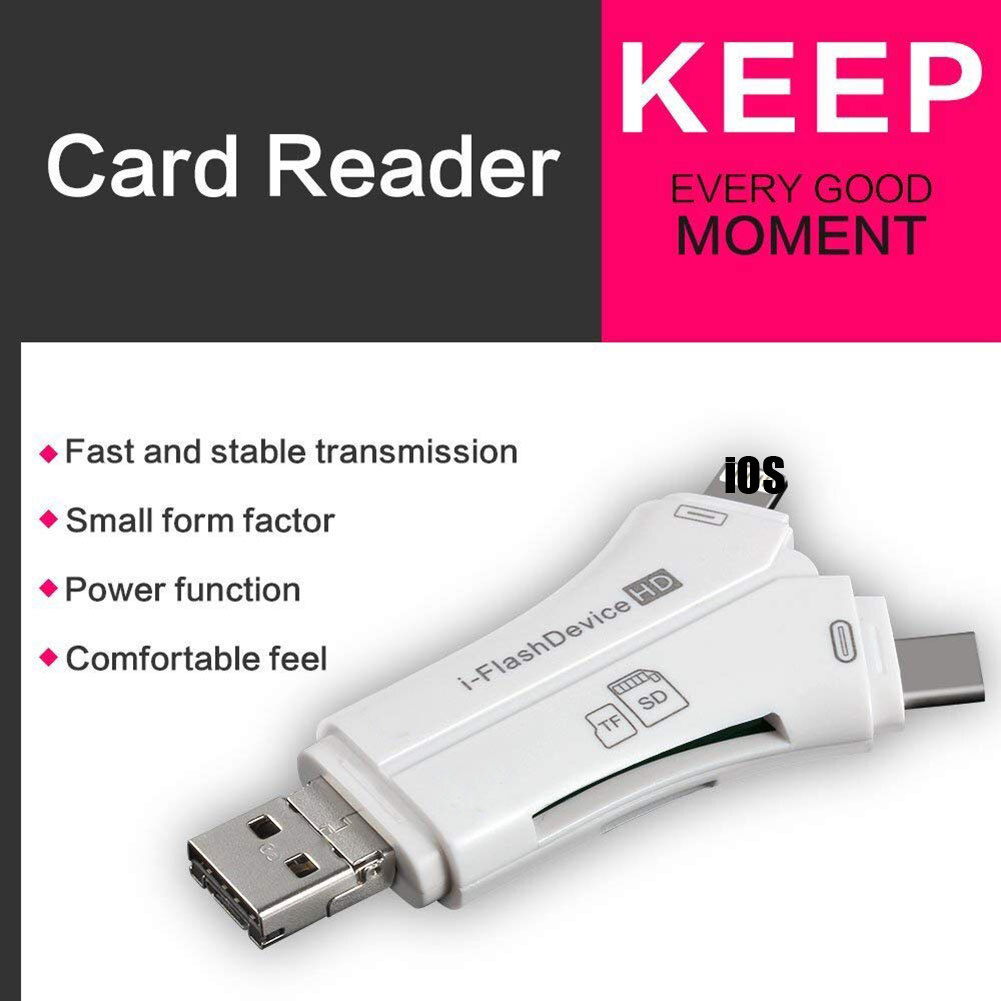 4-in-1 Otg Card Reader Universal Multi-functional Mobile Phone Tf Sd Camera Multi Interface Card Reader (with App)