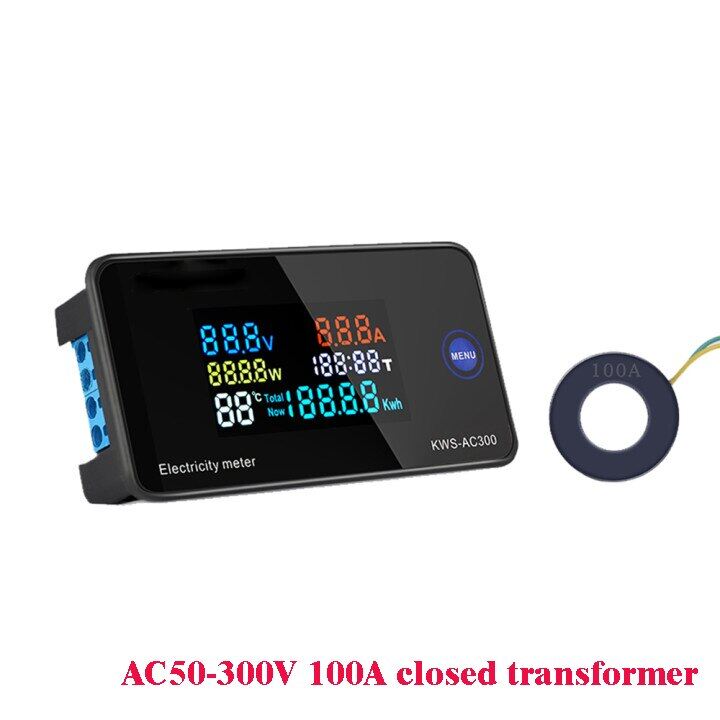 VOKTTA  AC 50-300V 10A 100A LCD sáu màn hình hiển thị đa chức năng điện áp hiện tại mét tần số Hệ số công suất Detector với máy biến áp