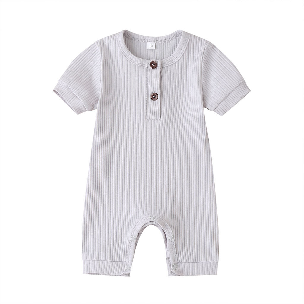 [kisseangel]  0-18M Baby Boys Girls Solid Rompers Short Sleeve Cotton Jumpsuits Summer Clothes Cute Newborn