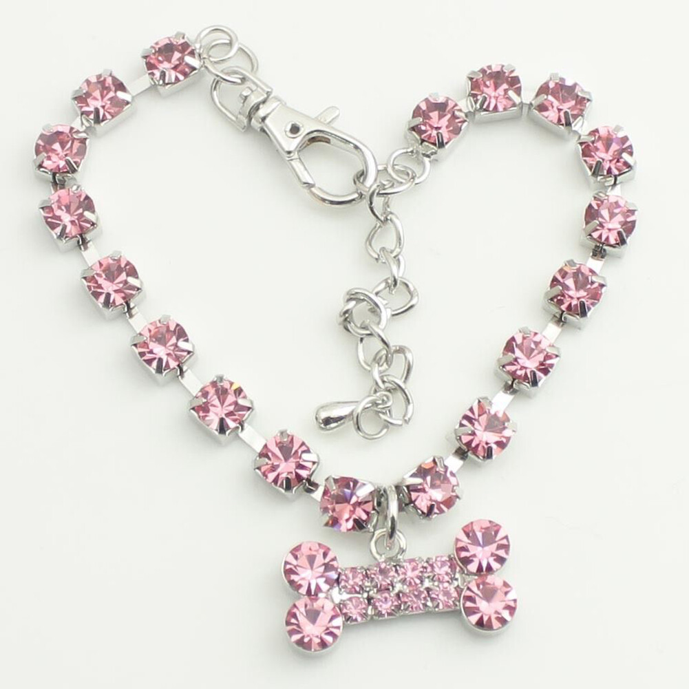 huanhuang® Cute Bone Heart Pendant Rhinestone Decor Necklace Collar for Puppy Dog Cat Pet