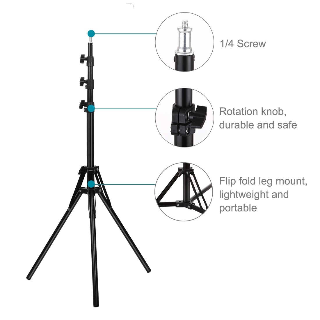 PULUZ 180 cm Reverse Foldable 4 Sections Height Tripod Mount Holder for Ring Light Vlogging Video Light Live Broadcast Kits (Black)