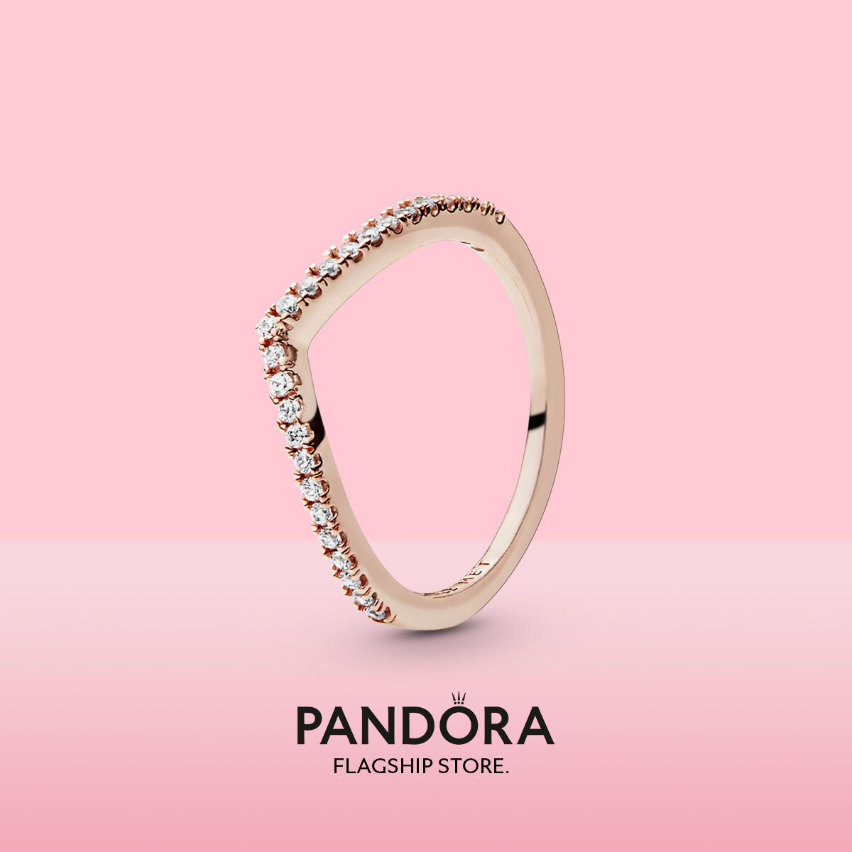 2021 Original Pandoras Rose Sparkling Wishbone Ring