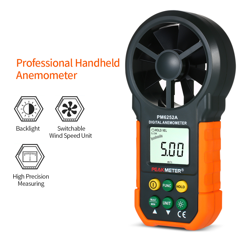KKmoon PEAKMETER Handheld Anemometer Portable Wind Speed Meter CFM Meter Wind Gauges Air Flow Ther-mometer with LCD Backlight for Weather Data Collection Outdoors Sailing Surfing Fishing