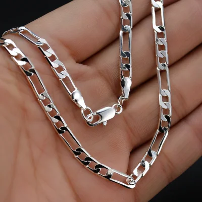 Fashion Women 925 Sterling Silver MEN Figaro Chain Necklace jewelry wide 4mm