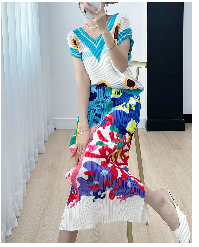 Women's New Printed Split Casual Pleated Skirt