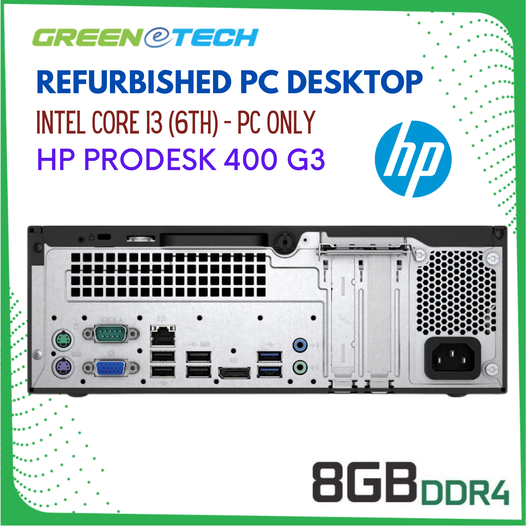 PC Hp Desktop 400 G3 Intel Core i3-6100@3.70ghz Mini SFF 8GB Ddr4