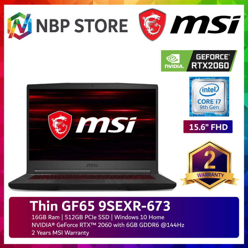 MSI Thin GF65 9SEXR-673 15.6 FHD 144Hz Gaming Laptop ( i7-9750H, 16GB, 512GB SSD, RTX2060 6GB, W10 ) Malaysia