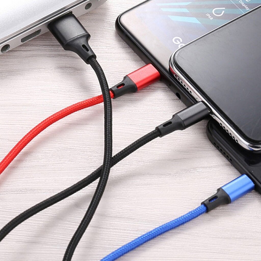 Fonken Cáp Ngắn 30Cm Cáp 3 Trong 1 Dây Sạc Usb Cáp Sạc Nhanh 2.4a Cho Iphone Huawei Cáp Type C