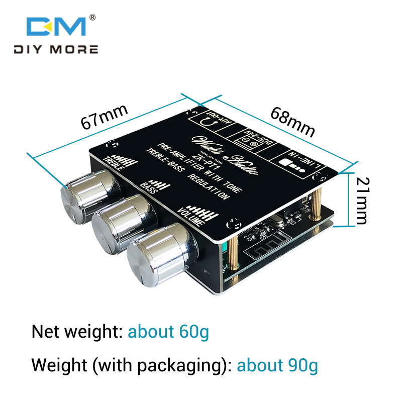 Diymore Audio Bluetooth 5.0 Decoder Board Audio Decoder Dual Channel Stereo Low Noise High and Low Tone Pre-module Controller