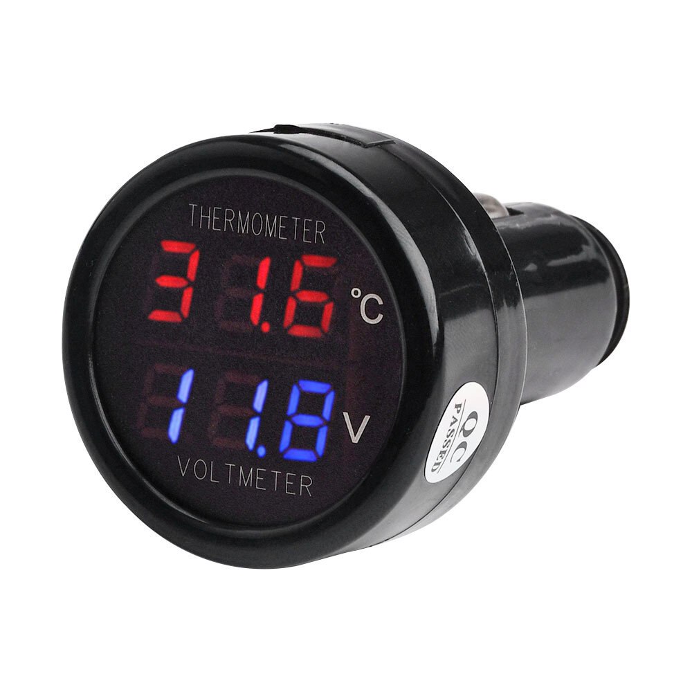 Diymore DC8-36V voltmeter thermometer 2 in 1 dual display Digital DC Voltage -10+80℃ Temp Monitor Car Motorcycle Battery Voltmeter Thermometer Temp Volt Tester Multimeter