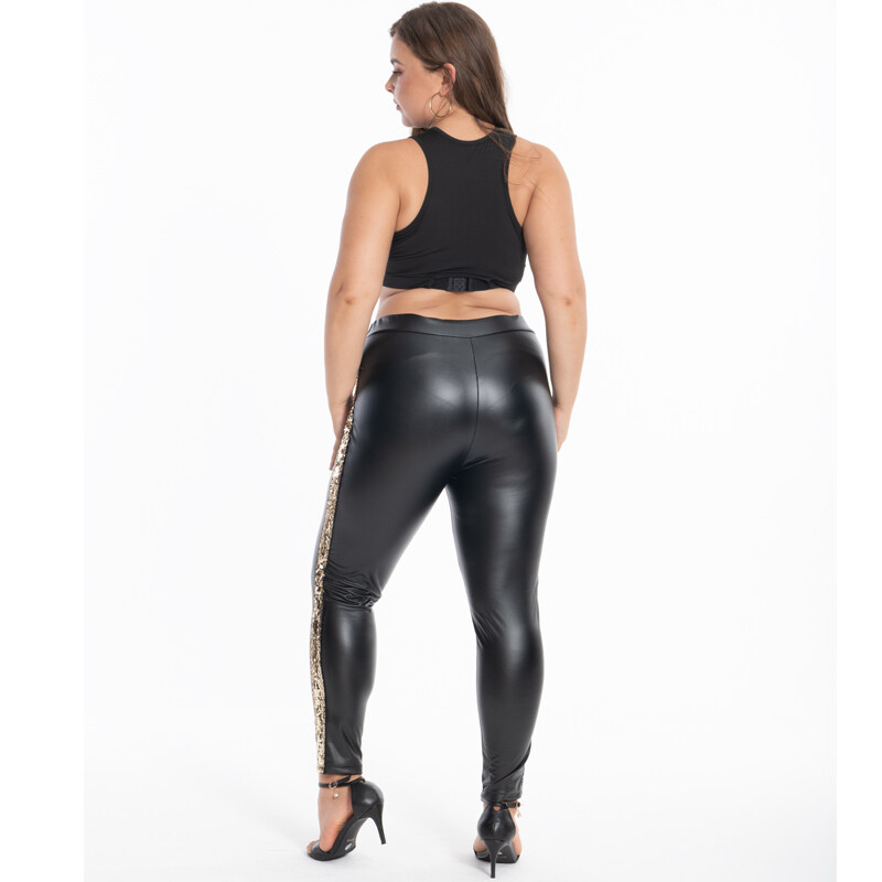 Quần Legging Nữ Quần Jegging Co Giãn Cạp Cao Cỡ Lớn Da PU Vinyl Đính Kim Sa Lấp Lánh Bên Hông Lông Cừu Mỏng 8XL 7XL S Màu Vàng Bạc