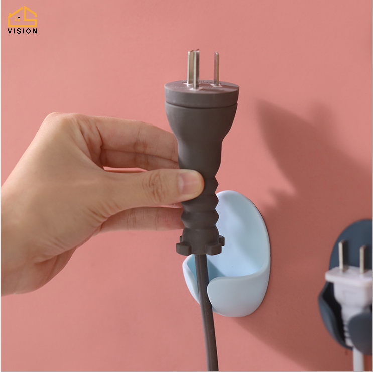 Vision 2Pcs Power Plug Hook Kitchen Seamless Strong Adhesive Electrical Wire Plug Wall Storage Hook Power Plug Socket Holder Wall Adhesive Hanger Home Office