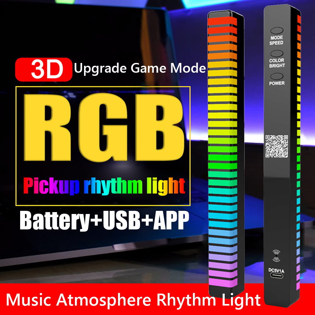D10 app control 3d rgb 32 led car voice-activated pickup rhythm strip light