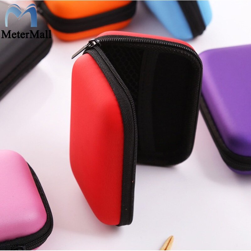 MeterMall Portable Square Shaped Zipper Enclosure Headphone Bag Pouch Earphone Case Charging Data Cable Holder