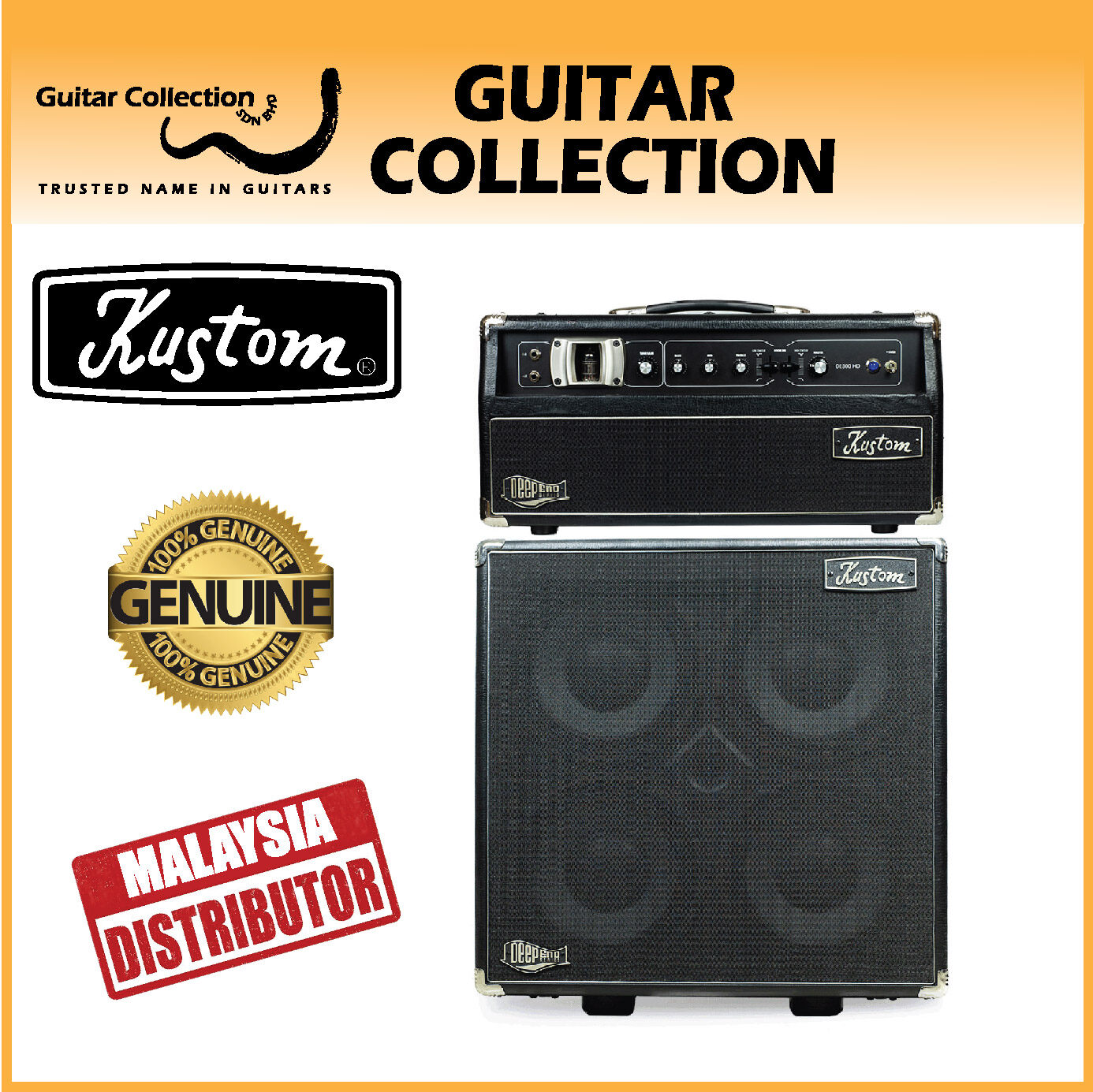 Kustom DE300HD + DE410H Deep End 300W Hybrid Tube Bass Amplifier Head