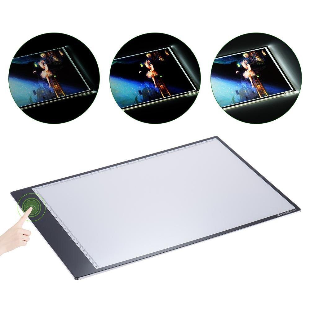 Portable A4 LED Light Box Drawing Tracing Tracer Copy Board Table Pad Panel Copyboard with 3-mode Brightness Black Edge Scale for Artist Animation Sketching Architecture Calligraphy Stenciling