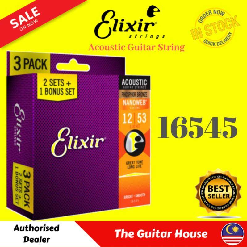 Elixir 16545 Nanoweb Coated Phosphor Bronze Acoustic Guitar String Lt 12-53 3PACK Malaysia
