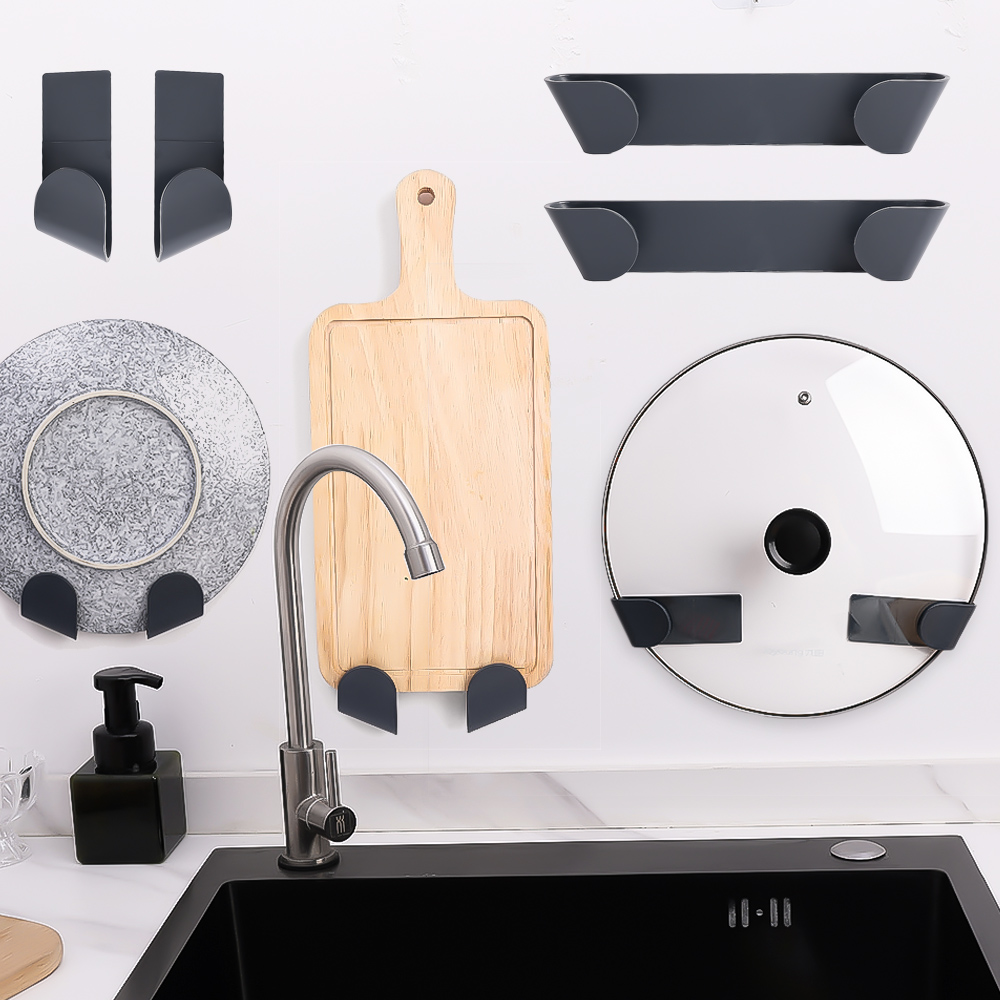 Wall-mounted Pot Lid Storage Rack Multifunctional Kitchen Organizers Tableware Holder Dishcloth Hook