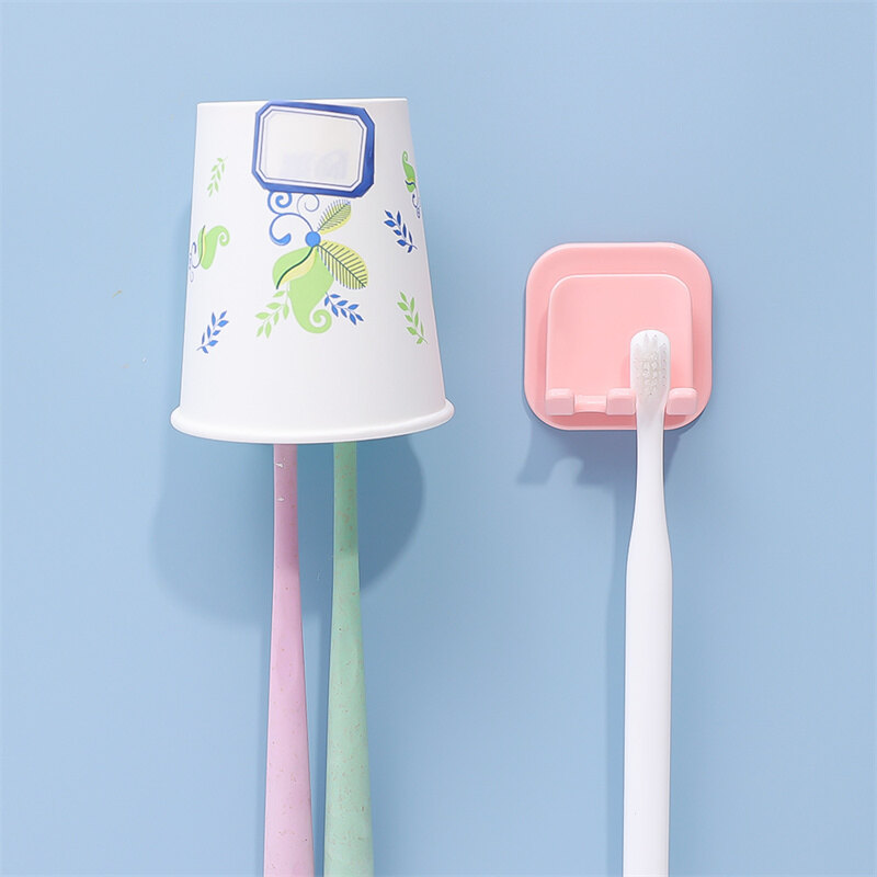 Wall Mounted Toothbrush Holder Punch-Free Cup Drying Rack Bathroom Space Saving Tooth Brush Storage Accessories