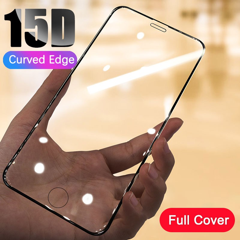 VAORLO 15D Protective Film Cover Tempered Glass Screen Protect For iPhone 7 6 8 6s Plus X XR XS Max 11 Pro Max