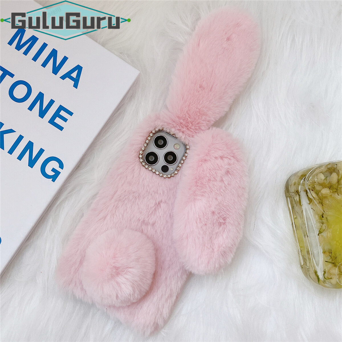 for Samsung A10 A10s A20 A20s A30 A30s A50 A50s A70 A70s Cute Furry Case, Super Soft Warm Furry Rabbit Bunny Ears Toy Back Case, Faux Fur Plush Fluffy Protective Flexible Cover