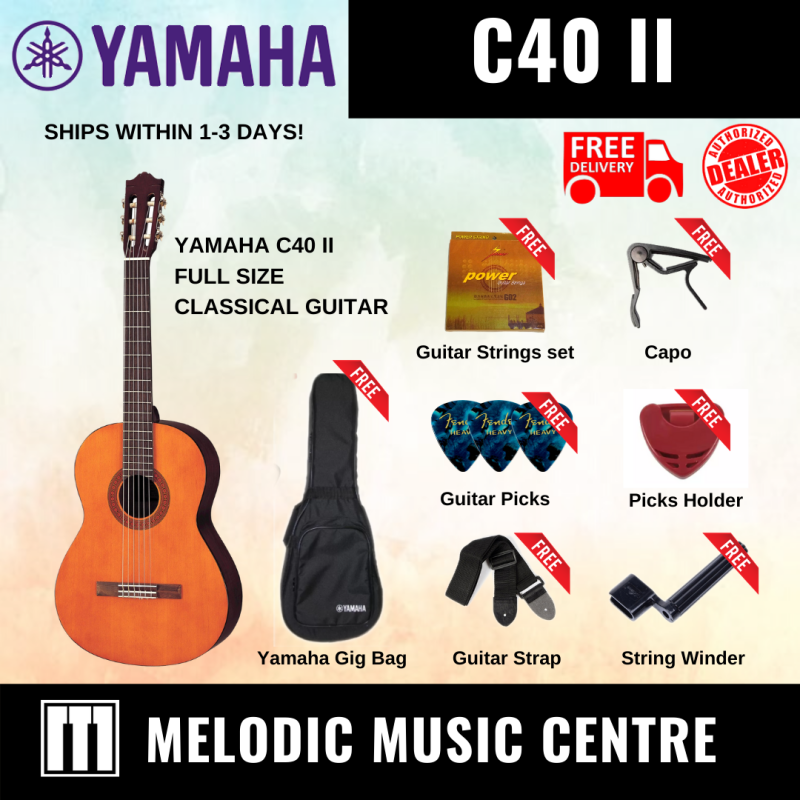YAMAHA C40 II Classical Guitar Nylon String 4/4 Full Size BUNDLE READY STOCK (C-40 / C 40 / YAMAHA C-40) Malaysia