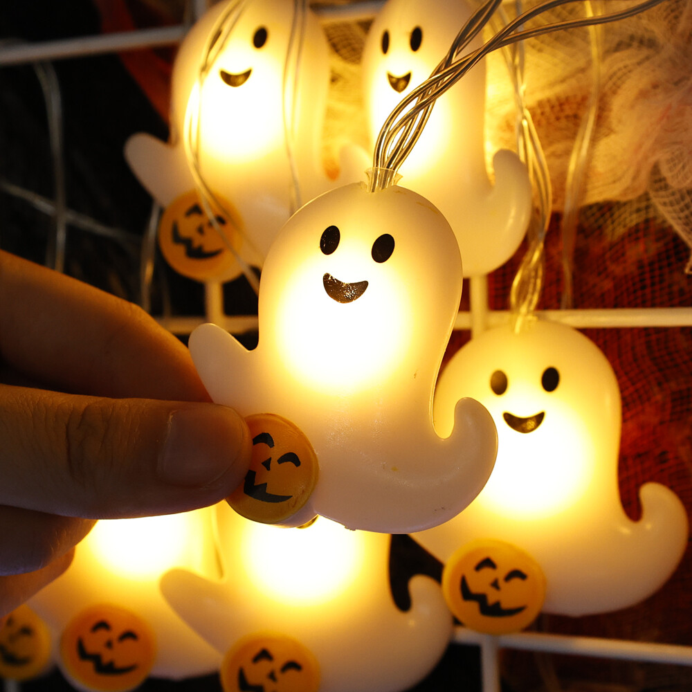 2m 10 Lights Cute Ghost Pumpkin LED Light String White Light Warm Light Halloween Atmosphere Decorative Light String Battery Powered