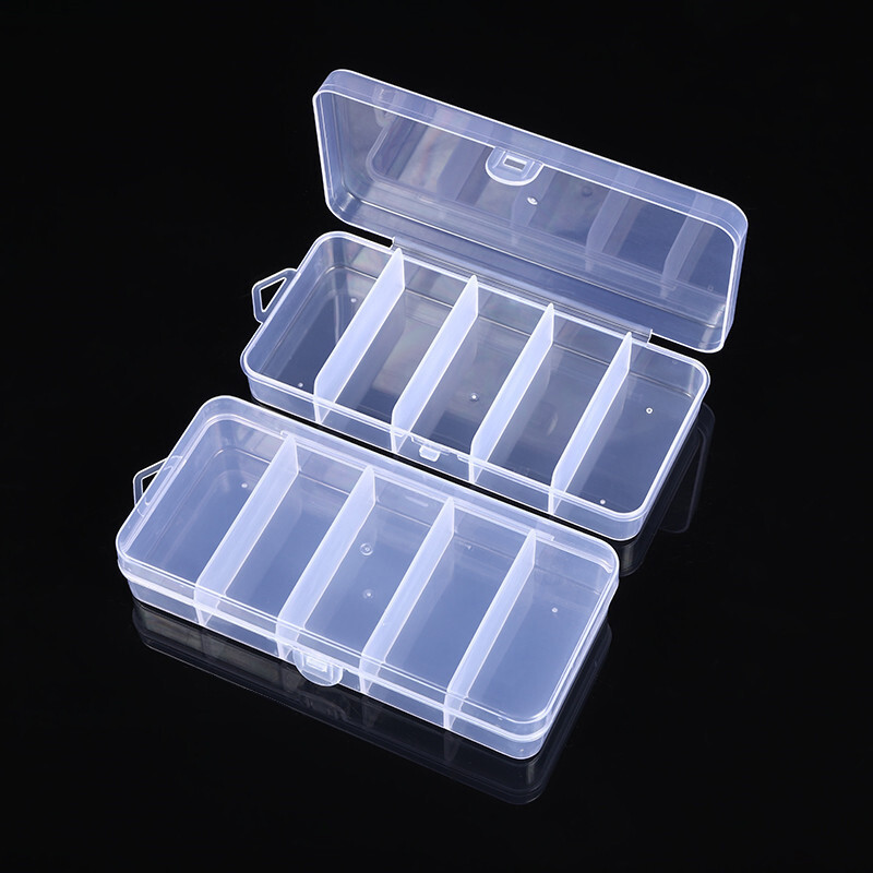 hebeanna Portable Transparent Plastic Storage Jewelry Box Compartment Container Rectangle Five Grid Box For Beads Earring Accessories