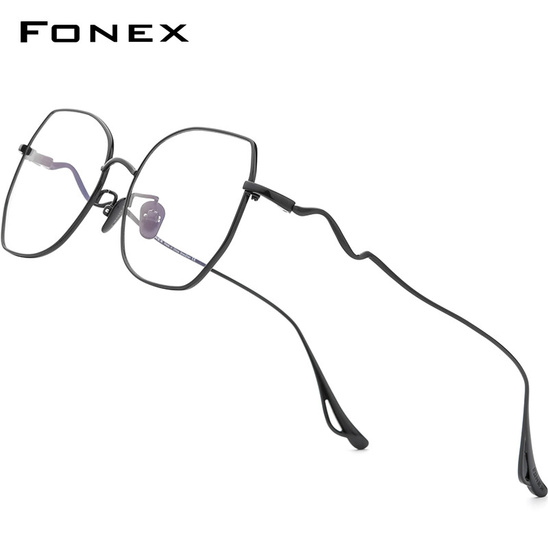 FONEX Pure Titanium Glasses Frame Women 2022 New Fashion Brand Design Big Oversize Square Eyewear Ultralight Optical Eyeglasses 8561