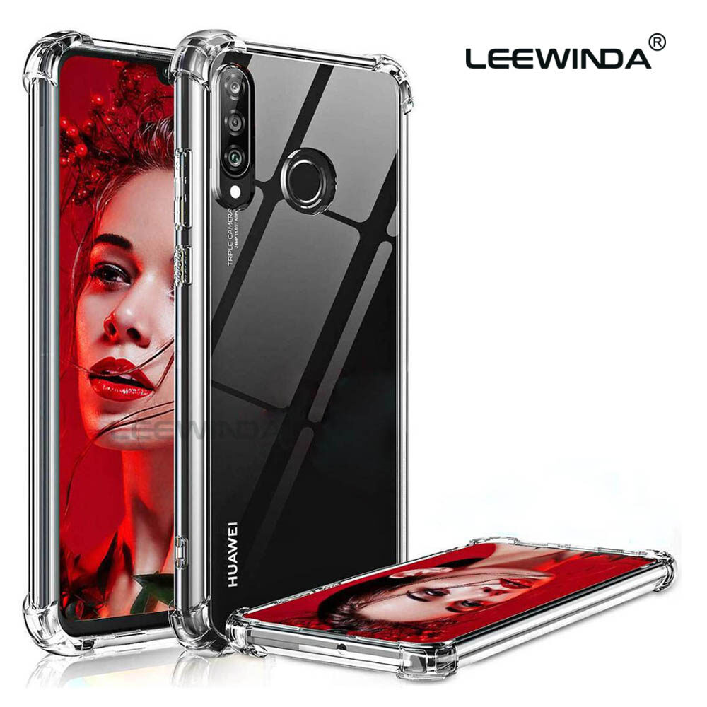 LEEWINDA For Huawei Honor Play 3E V10 V20 V30 X10 P30 Lite Pro Phone Case， Clear Shockproof Bumper Cover Transparent Silicon TPU Casing