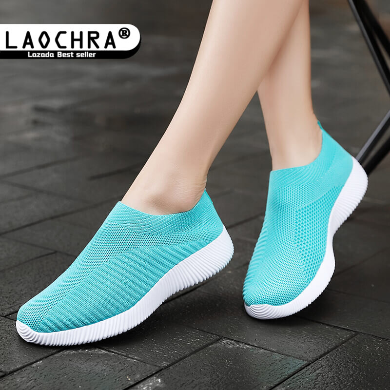 LAOCHRA Sneakers For Women Shoes Big Size 35-43 Knitting Sock Running Shoes Women Korean Style Summer Slip On Flat Shoes Women Sport