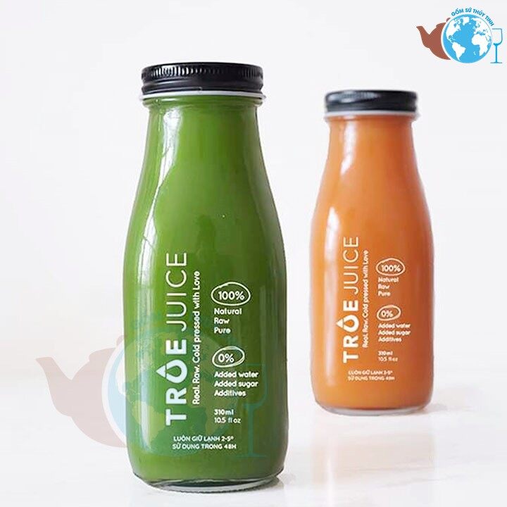 Chai thủy tinh đựng nước trái cây detox sữa nắp thiết đen 300ML