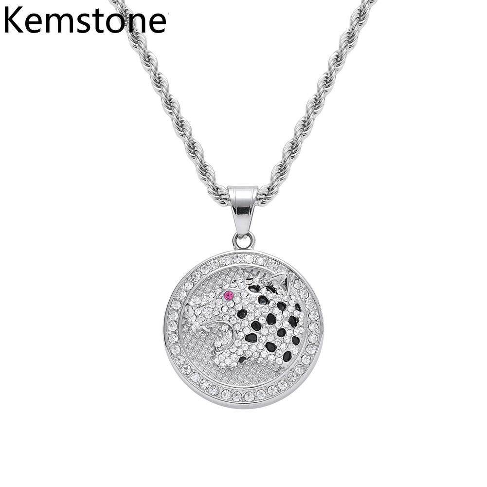 Kemstone Hip Hop Stainless Steel Gold Silver Plated Zircon Leopard Animal Pendant Necklace Jewelry Gift