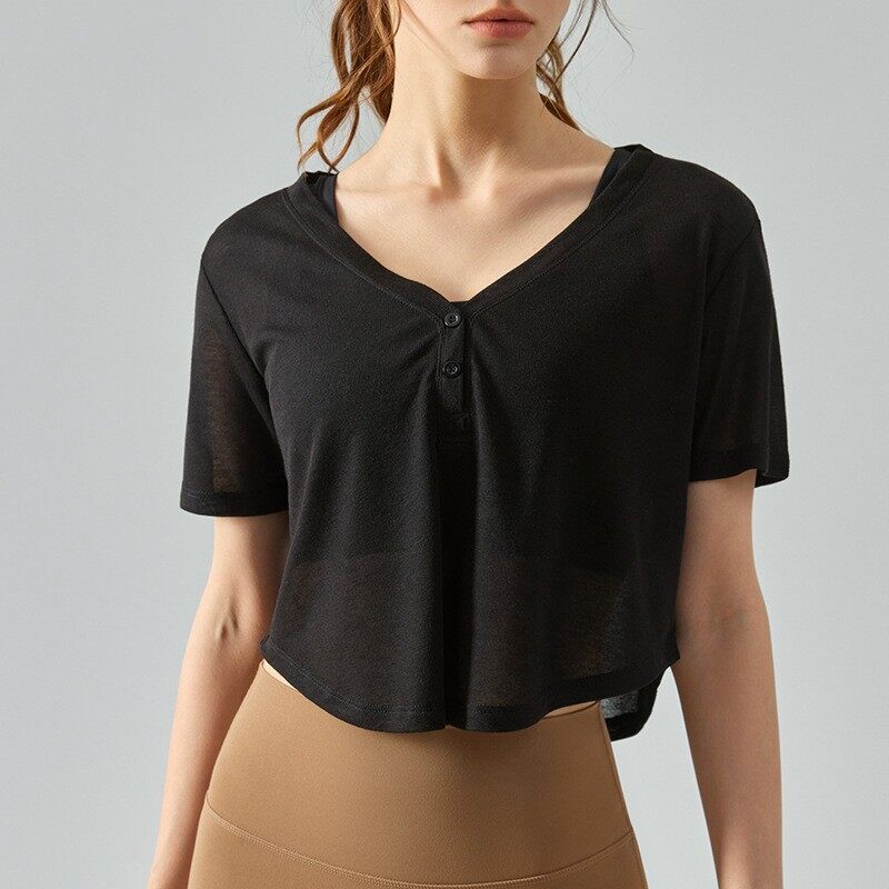 SUPERFLOWER Soft Comfortable Top Transparent Breathable Yoga Cover-up Short Sleeves Shirt for Women's Yoga Fiess_voghion.com
