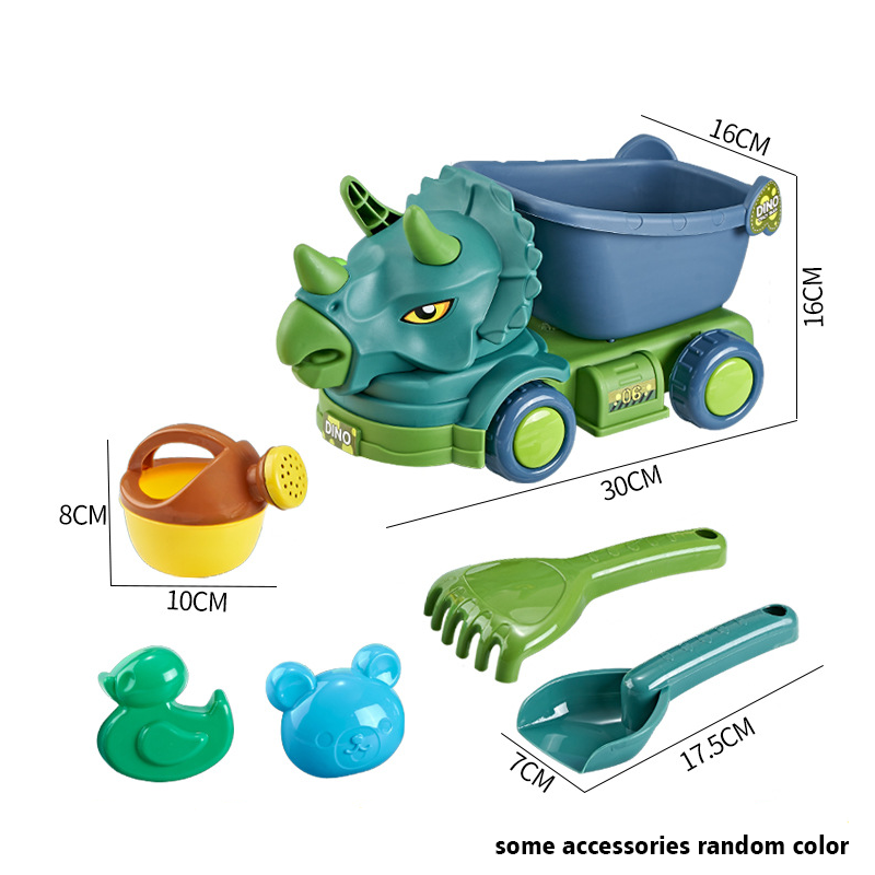 6 chiếc xe bãi biển trẻ em, xe hơi đồ chơi khủng long, xe ben, hồ cát, đào cát, xẻng xúc cát, bộ hoàn chỉnh Đồ chơi bãi biển bé