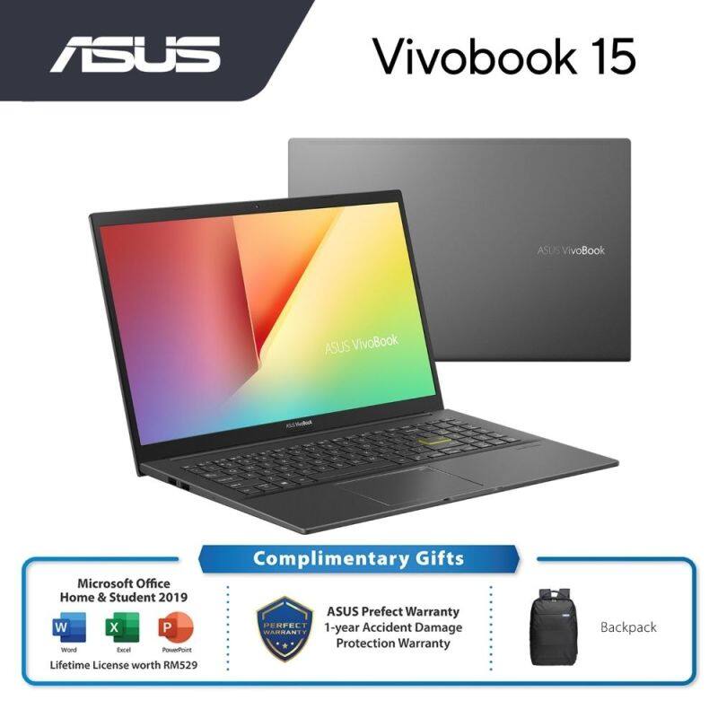 Asus Vivobook K513E-AL11109TS Indie Black Laptop | i3-1115G4 | 4GB RAM 512GB SSD | 15.6 FHD | W10 | MS OFFICE + CASE Malaysia