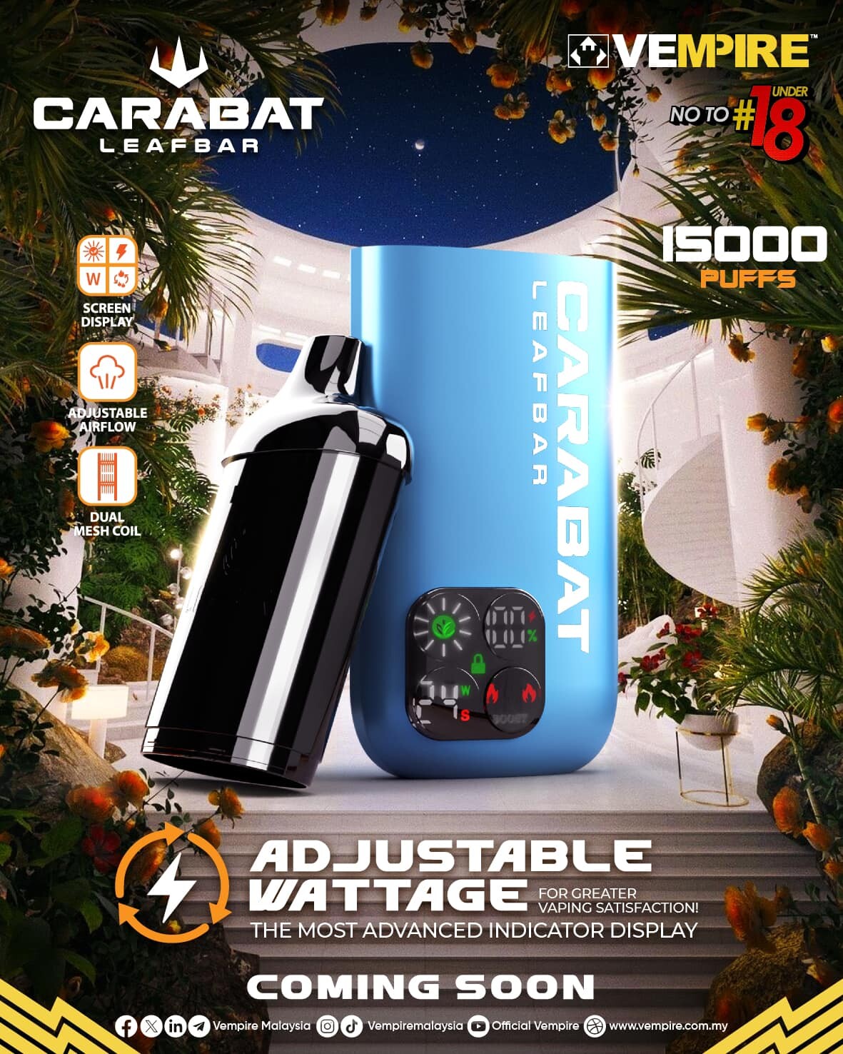 CARABAT LEAFBAR 15000 Puffs Disposable Vape Rechargeable Disposable Pod ...