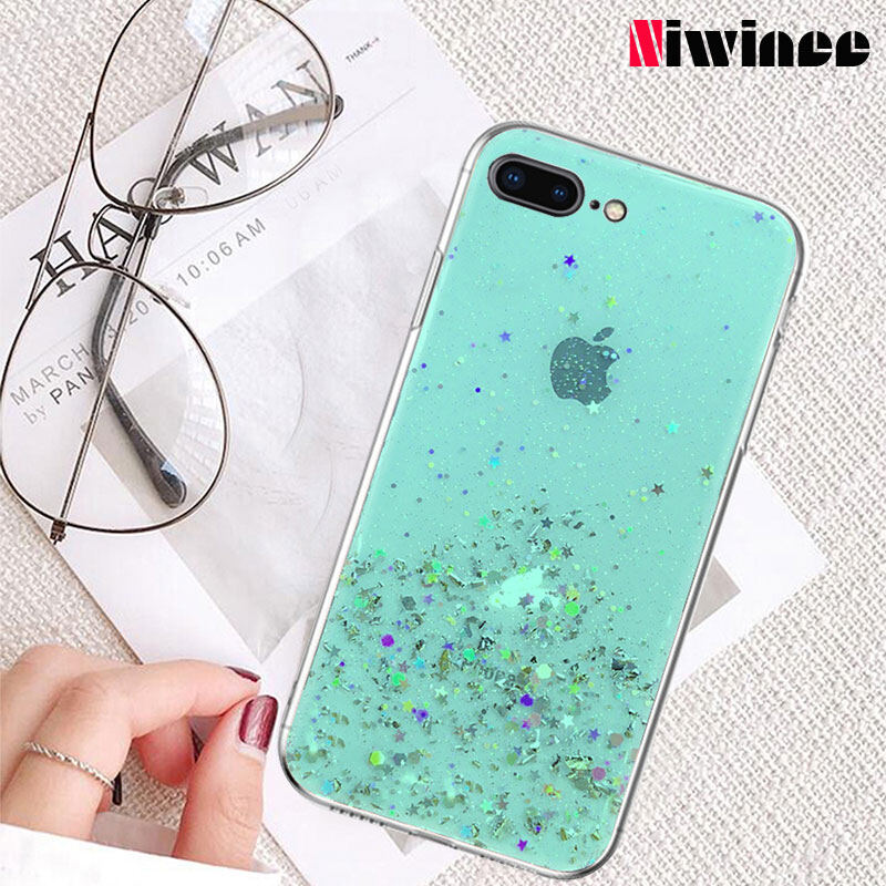 Niwinee cho Iphone 17 16 15 14 13 17e 16e Air 6 6S 6 Plus 6S Plus 7 8 7 Plus 8 Plus iPhone x XS 11 11 Pro 11 Pro Max 12 12 Pro 12 Pro 12 Pro Max kim tuyến lấp lánh sang trọng ngôi sao Sequins trường hợp trong suốt vỏ silicon Bìa