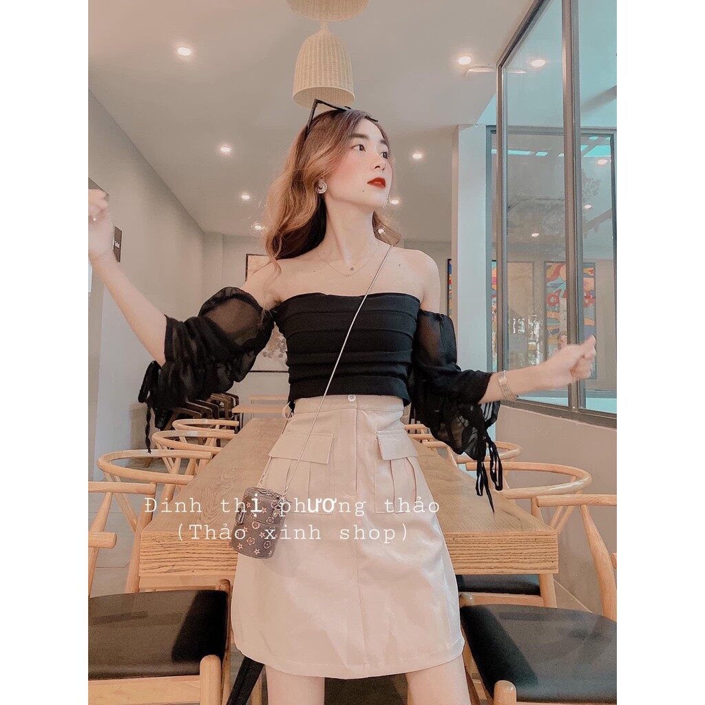 Áo trễ vai xinh màu đen siêu hot hit tôn dáng hto xinh xinh