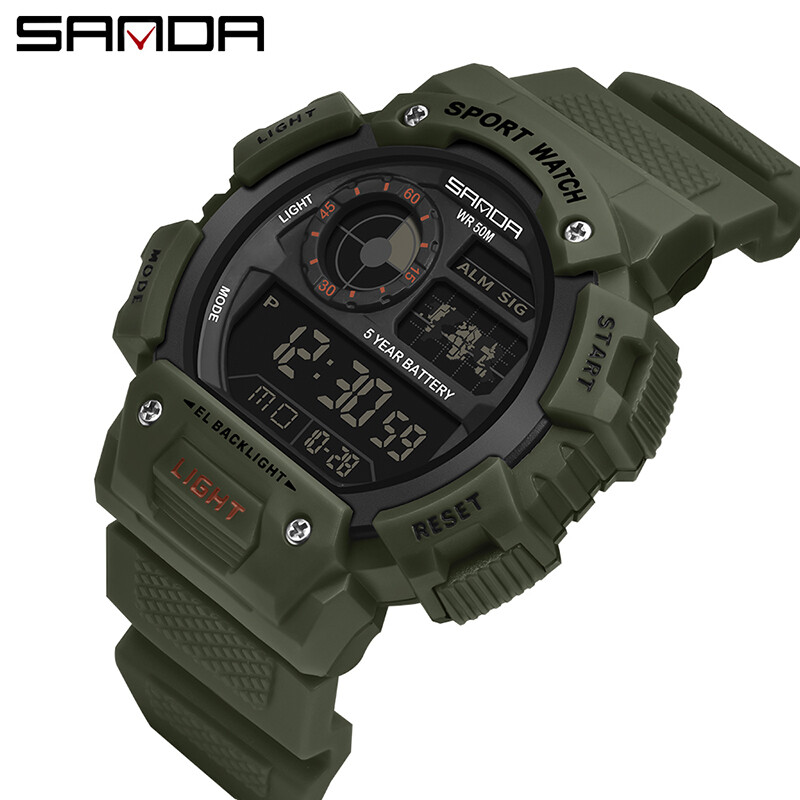 SANDA Sports Waterproof Digital Watch Multi-function Mens Watch Digital Men's Fashion Luxury Men's Watch Casual Multi-function Watch 6009